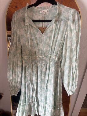 Blu Pepper Mint Green Floral Tiered Long Sleeve Dress